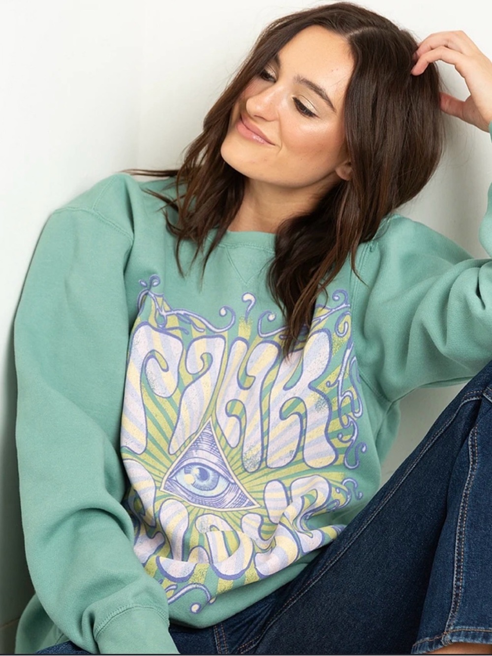Pink Floyd Seafoam Green Graphic Crewneck Sweatshirt - Women